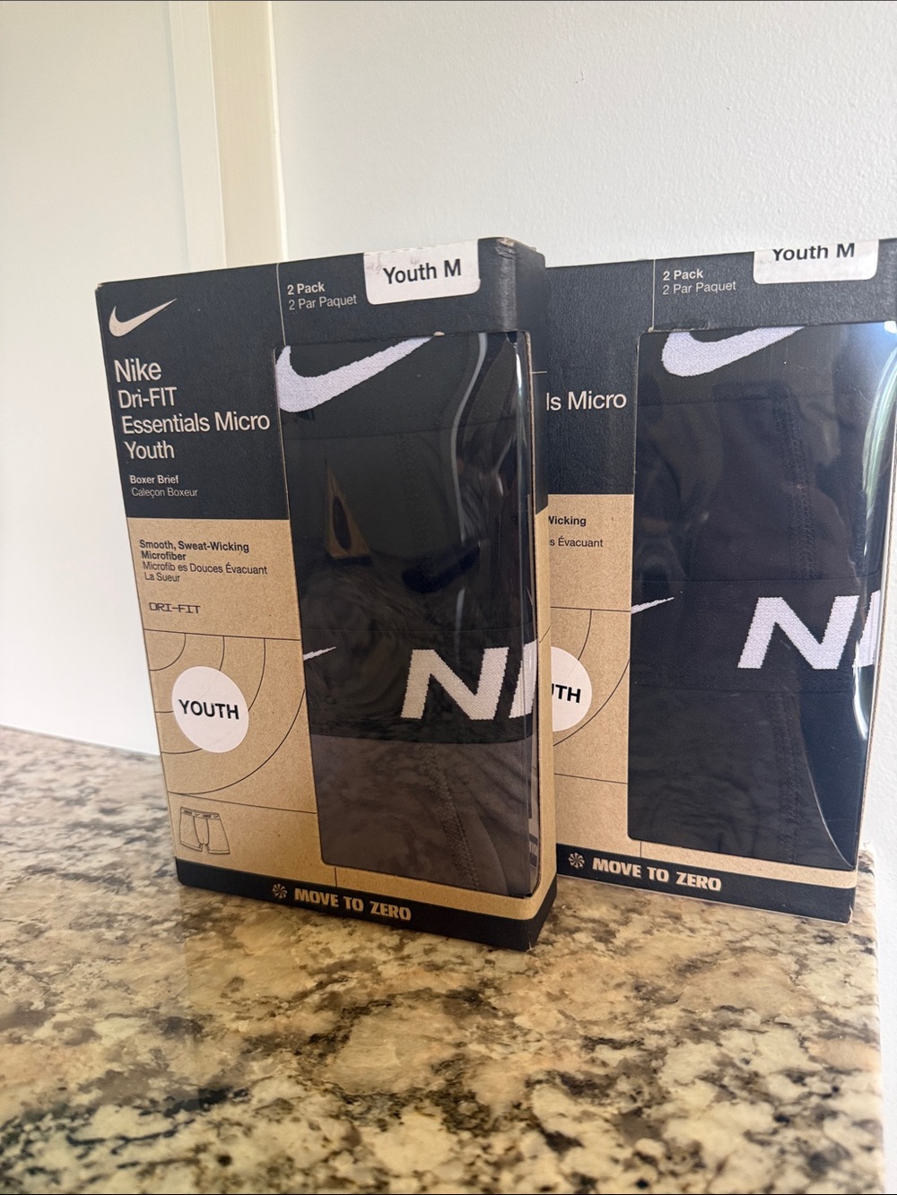 Nike Youth 3 Black and 1 Gray Boxer Briefs with White Logo - 4 pairs